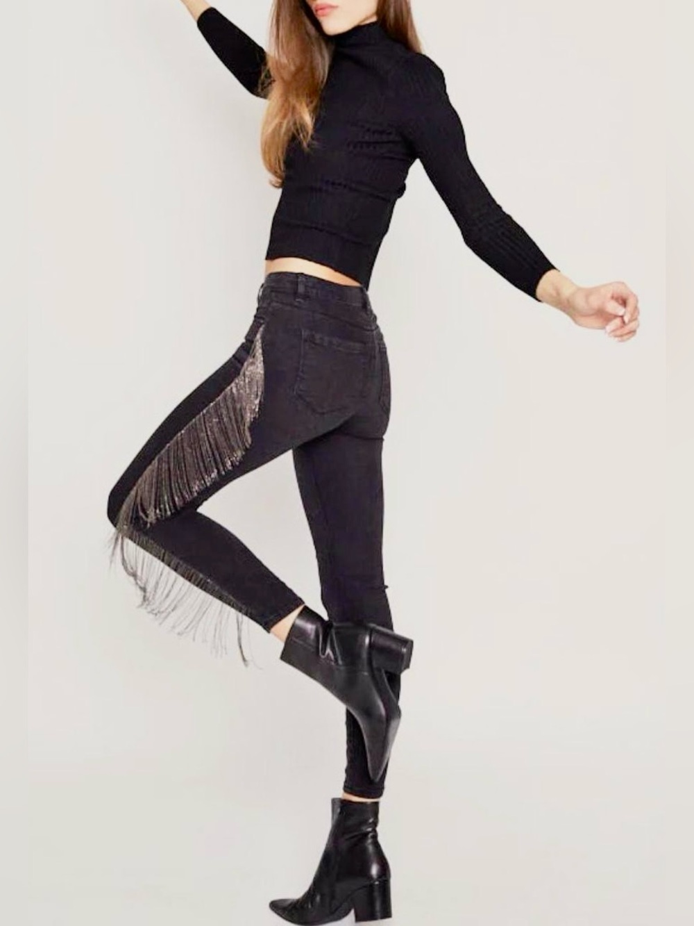 BLUE REVIVAL DUBLIN CHAIN FRINGE SKINNY JEANS